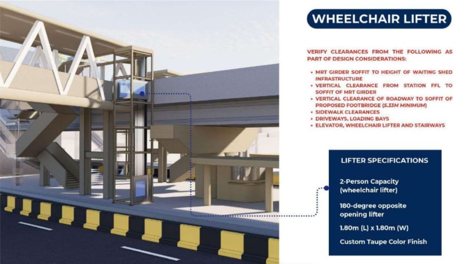 Design overview from the proposed conceptual plan for Kamuning footbridge: wheelchair lifters